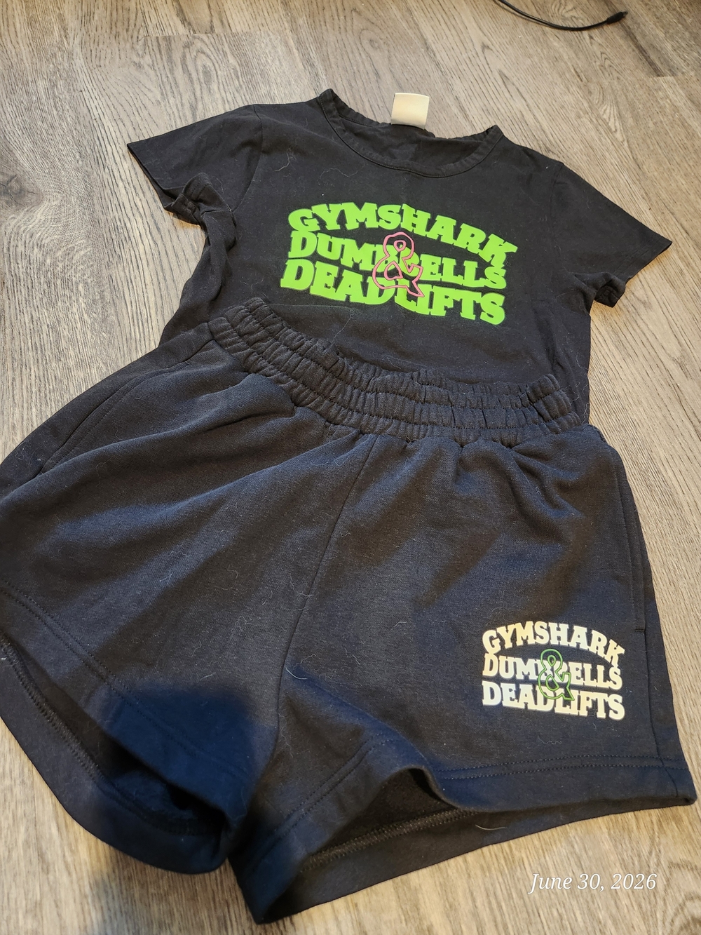 Gymshark Black Tee and Shorts Set with Neon Green Print
